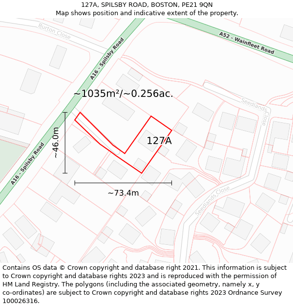 127A, SPILSBY ROAD, BOSTON, PE21 9QN: Plot and title map