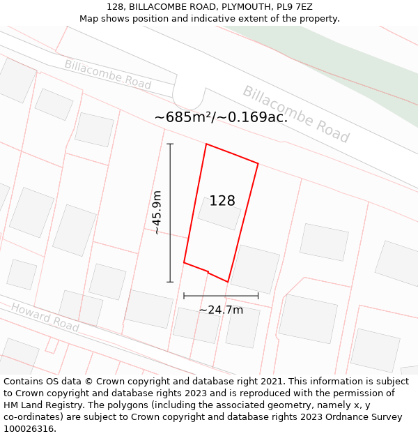 128, BILLACOMBE ROAD, PLYMOUTH, PL9 7EZ: Plot and title map