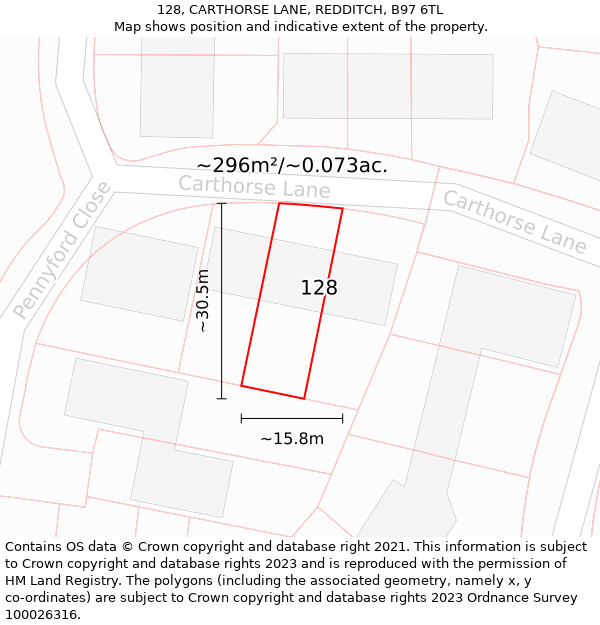 128, CARTHORSE LANE, REDDITCH, B97 6TL: Plot and title map