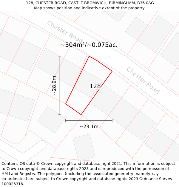 128, CHESTER ROAD, CASTLE BROMWICH, BIRMINGHAM, B36 0AG: Plot and title map