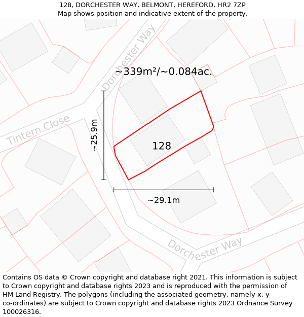 128, DORCHESTER WAY, BELMONT, HEREFORD, HR2 7ZP: Plot and title map