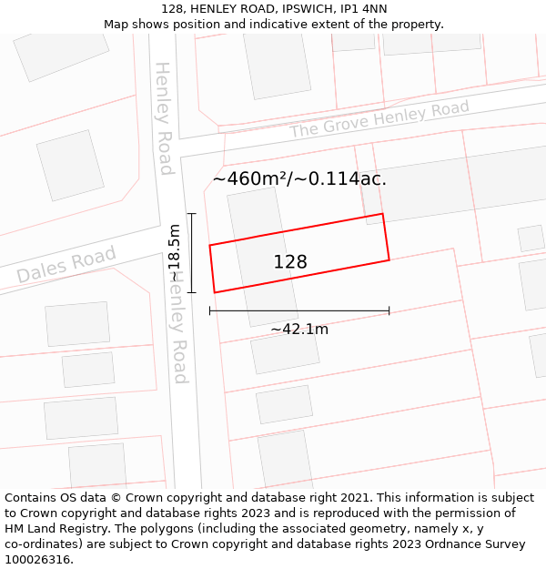 128, HENLEY ROAD, IPSWICH, IP1 4NN: Plot and title map