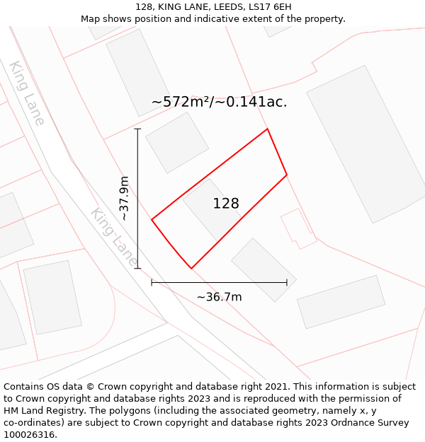 128, KING LANE, LEEDS, LS17 6EH: Plot and title map