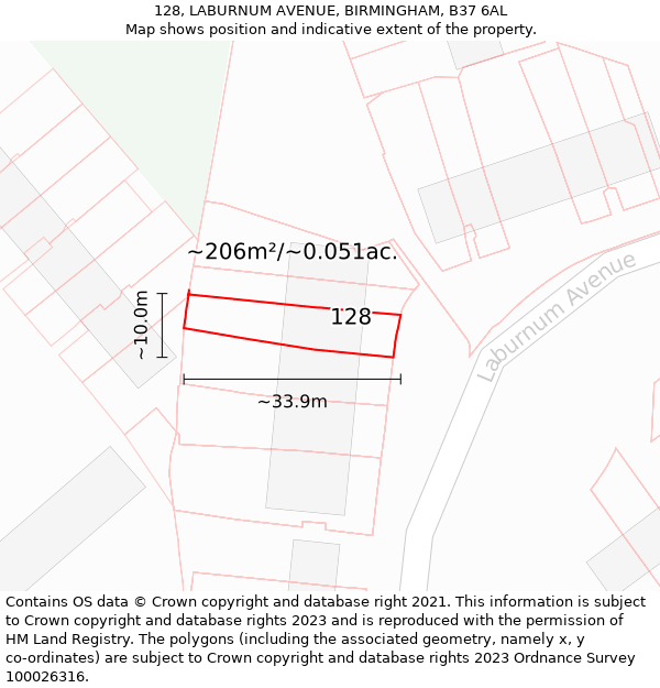 128, LABURNUM AVENUE, BIRMINGHAM, B37 6AL: Plot and title map