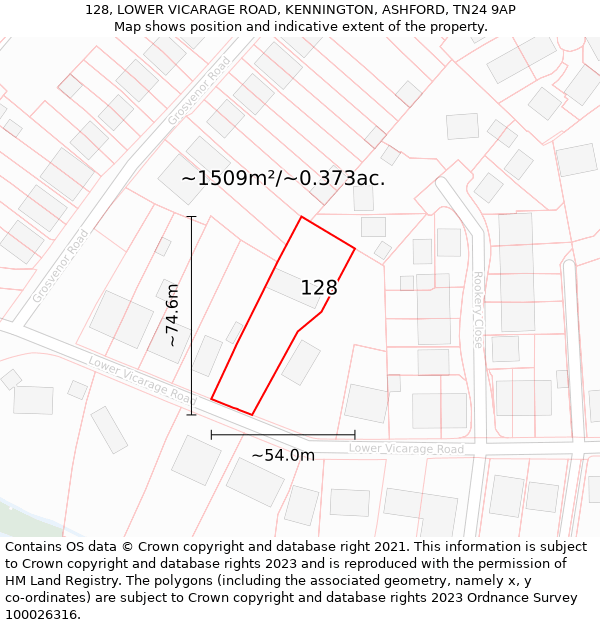 128, LOWER VICARAGE ROAD, KENNINGTON, ASHFORD, TN24 9AP: Plot and title map