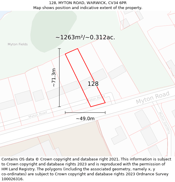 128, MYTON ROAD, WARWICK, CV34 6PR: Plot and title map