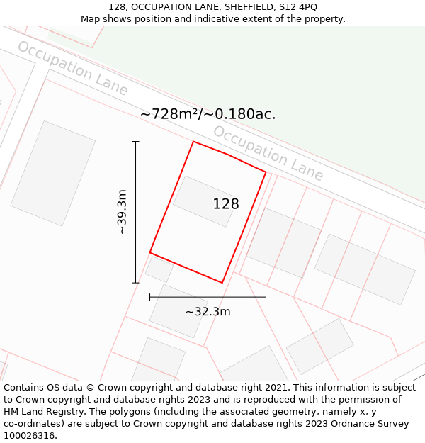 128, OCCUPATION LANE, SHEFFIELD, S12 4PQ: Plot and title map