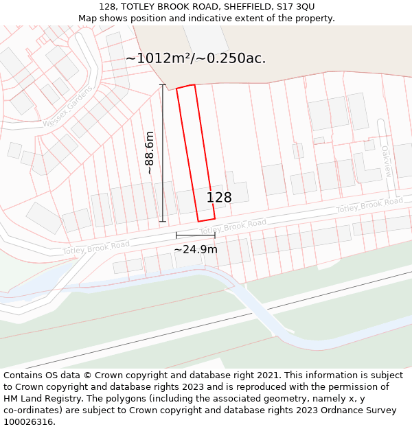 128, TOTLEY BROOK ROAD, SHEFFIELD, S17 3QU: Plot and title map