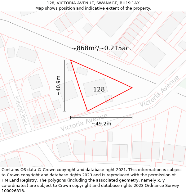 128, VICTORIA AVENUE, SWANAGE, BH19 1AX: Plot and title map
