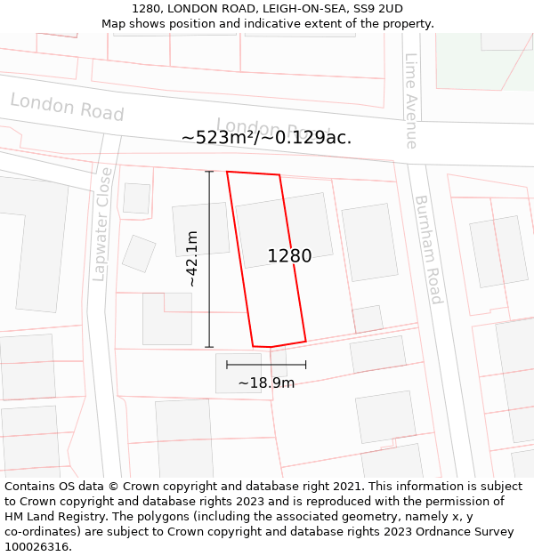 1280, LONDON ROAD, LEIGH-ON-SEA, SS9 2UD: Plot and title map