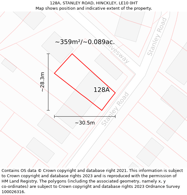 128A, STANLEY ROAD, HINCKLEY, LE10 0HT: Plot and title map