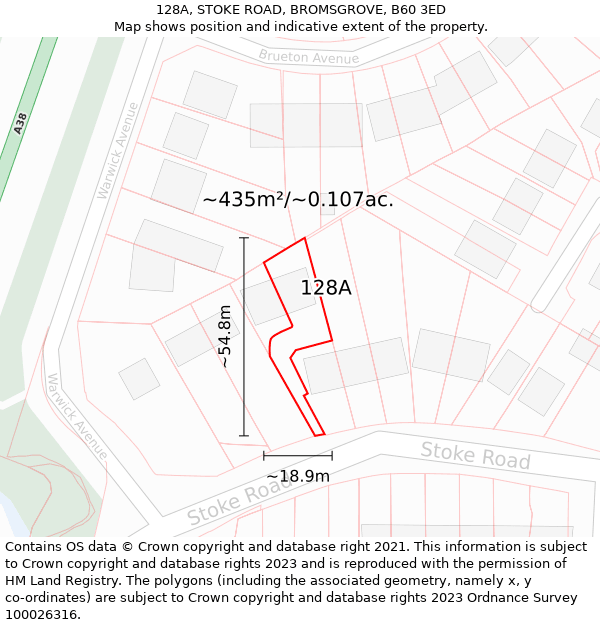 128A, STOKE ROAD, BROMSGROVE, B60 3ED: Plot and title map