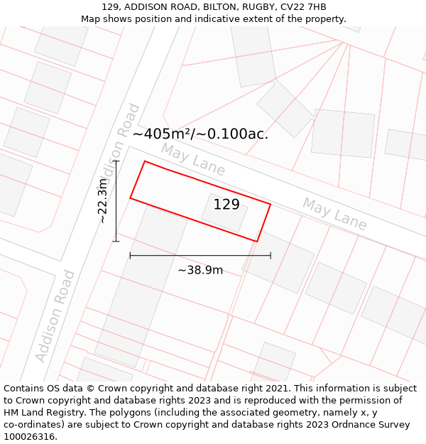 129, ADDISON ROAD, BILTON, RUGBY, CV22 7HB: Plot and title map