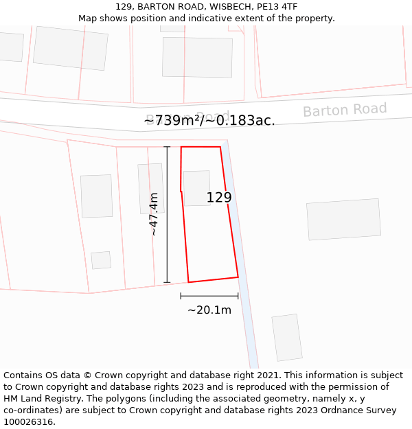 129, BARTON ROAD, WISBECH, PE13 4TF: Plot and title map