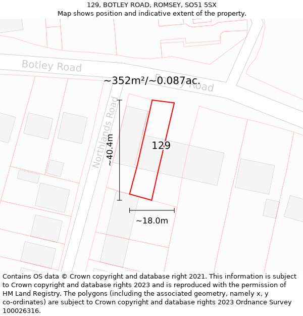 129, BOTLEY ROAD, ROMSEY, SO51 5SX: Plot and title map