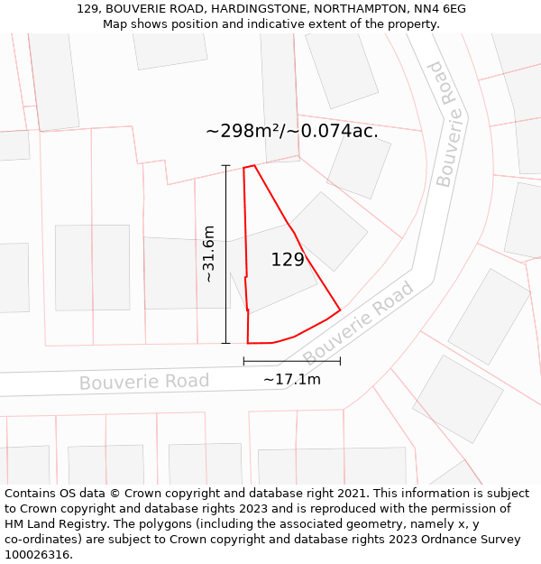 129, BOUVERIE ROAD, HARDINGSTONE, NORTHAMPTON, NN4 6EG: Plot and title map