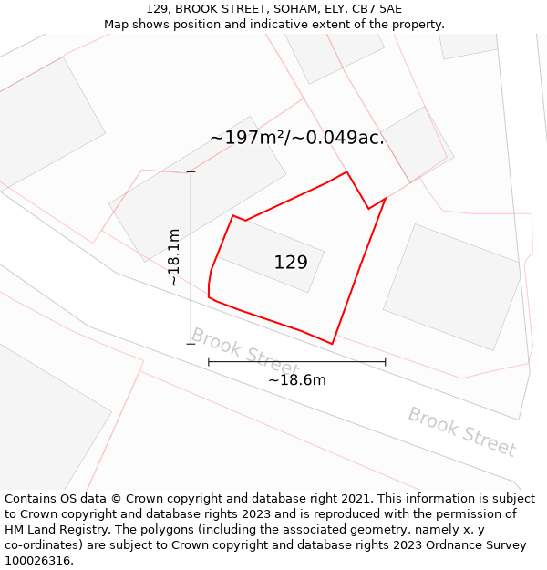 129, BROOK STREET, SOHAM, ELY, CB7 5AE: Plot and title map