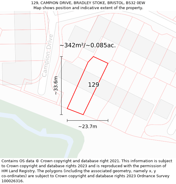 129, CAMPION DRIVE, BRADLEY STOKE, BRISTOL, BS32 0EW: Plot and title map