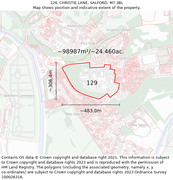 129, CHRISTIE LANE, SALFORD, M7 3BL: Plot and title map