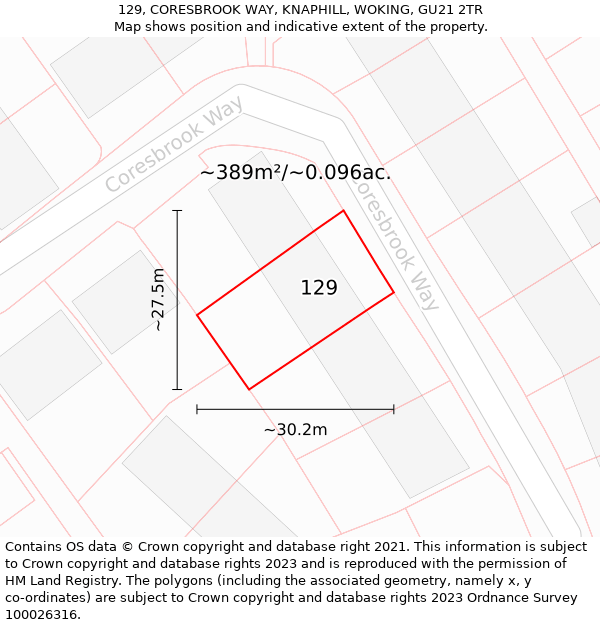 129, CORESBROOK WAY, KNAPHILL, WOKING, GU21 2TR: Plot and title map