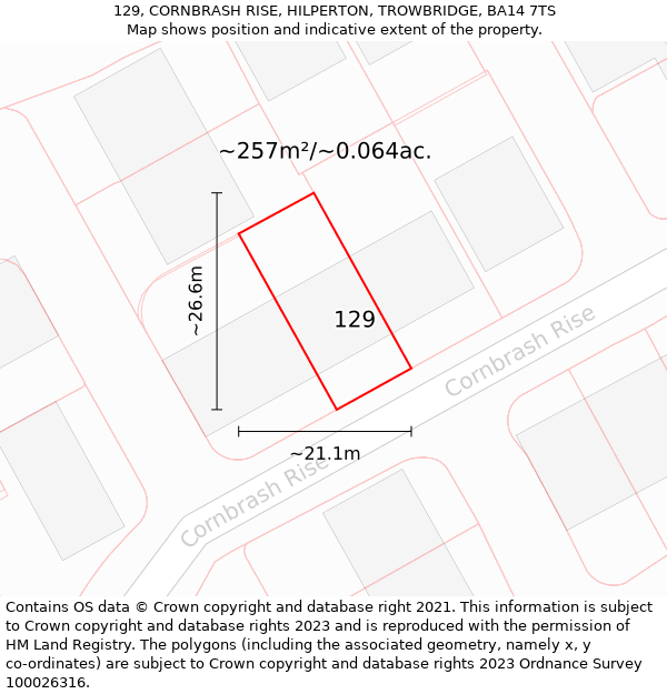 129, CORNBRASH RISE, HILPERTON, TROWBRIDGE, BA14 7TS: Plot and title map