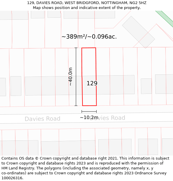 129, DAVIES ROAD, WEST BRIDGFORD, NOTTINGHAM, NG2 5HZ: Plot and title map