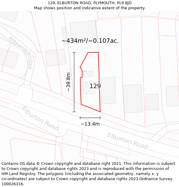 129, ELBURTON ROAD, PLYMOUTH, PL9 8JD: Plot and title map