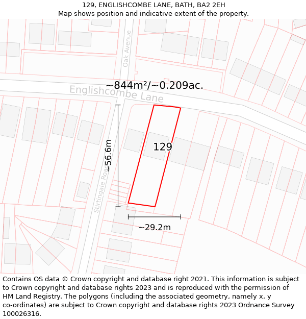 129, ENGLISHCOMBE LANE, BATH, BA2 2EH: Plot and title map