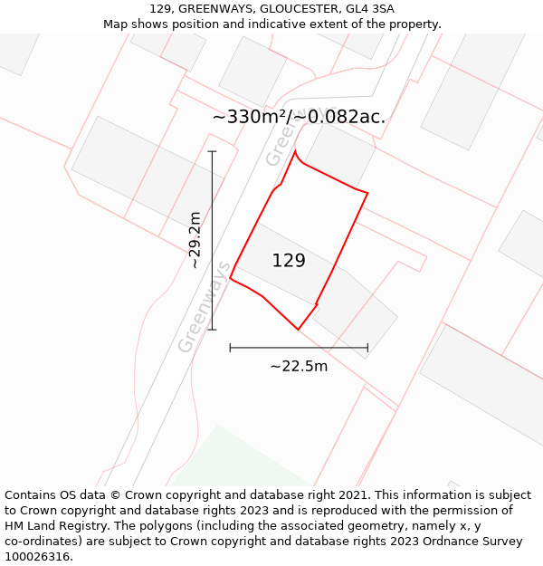 129, GREENWAYS, GLOUCESTER, GL4 3SA: Plot and title map