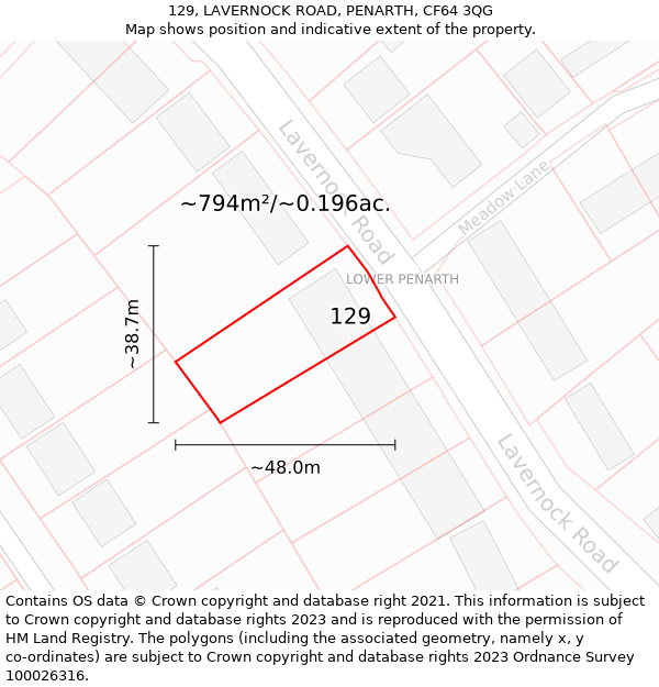 129, LAVERNOCK ROAD, PENARTH, CF64 3QG: Plot and title map