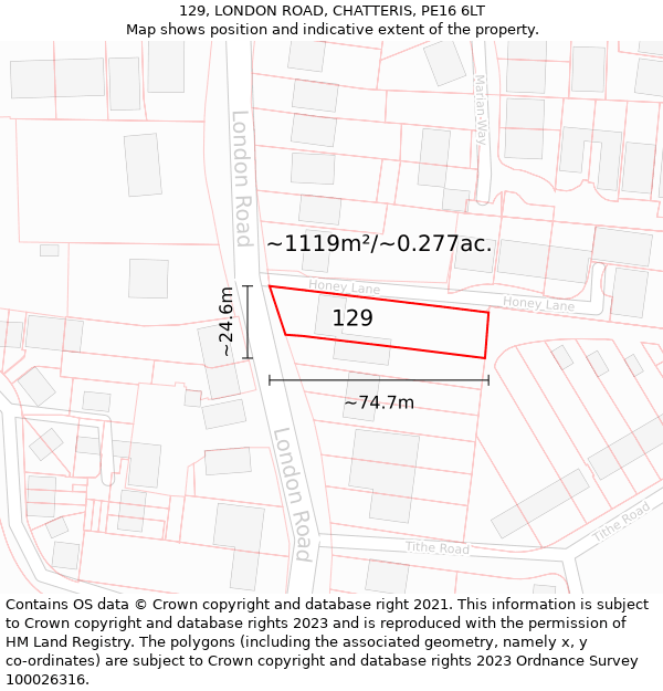 129, LONDON ROAD, CHATTERIS, PE16 6LT: Plot and title map