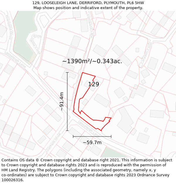 129, LOOSELEIGH LANE, DERRIFORD, PLYMOUTH, PL6 5HW: Plot and title map