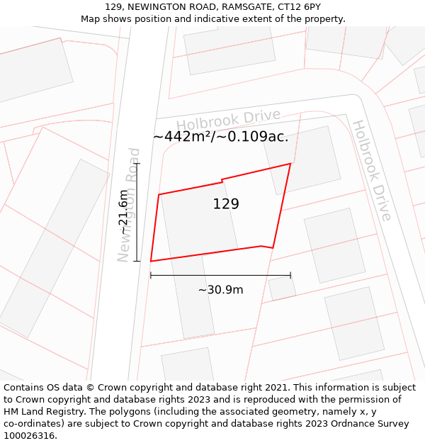 129, NEWINGTON ROAD, RAMSGATE, CT12 6PY: Plot and title map