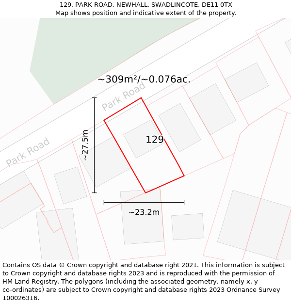 129, PARK ROAD, NEWHALL, SWADLINCOTE, DE11 0TX: Plot and title map