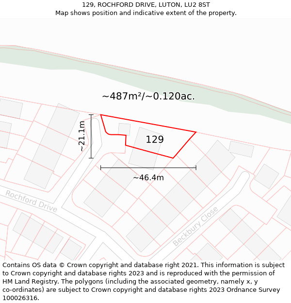 129, ROCHFORD DRIVE, LUTON, LU2 8ST: Plot and title map