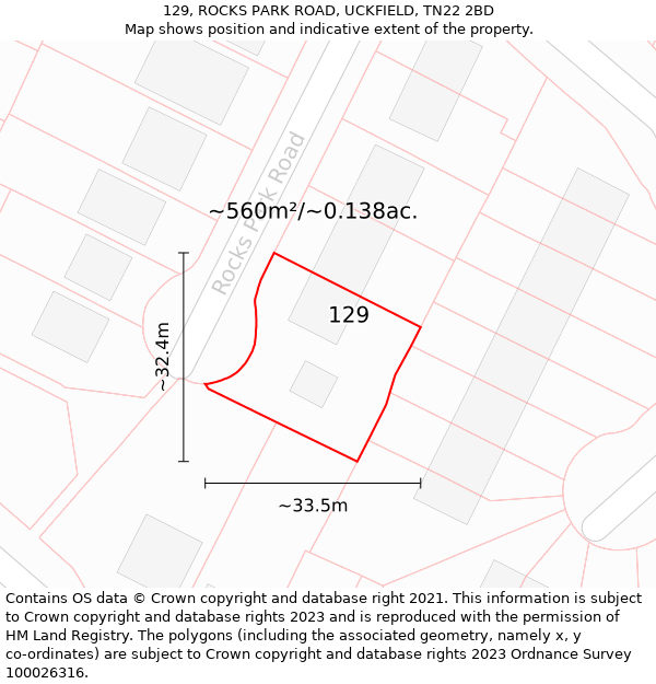 129, ROCKS PARK ROAD, UCKFIELD, TN22 2BD: Plot and title map