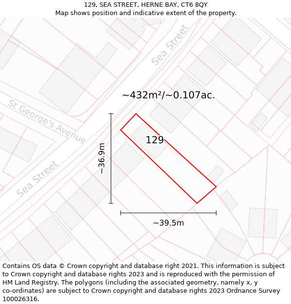 129, SEA STREET, HERNE BAY, CT6 8QY: Plot and title map