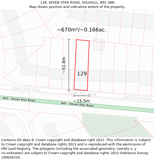 129, SEVEN STAR ROAD, SOLIHULL, B91 2BN: Plot and title map