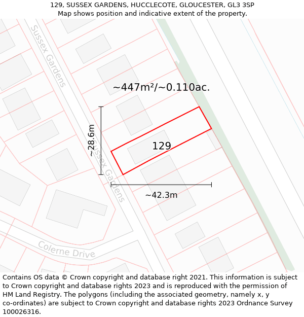 129, SUSSEX GARDENS, HUCCLECOTE, GLOUCESTER, GL3 3SP: Plot and title map