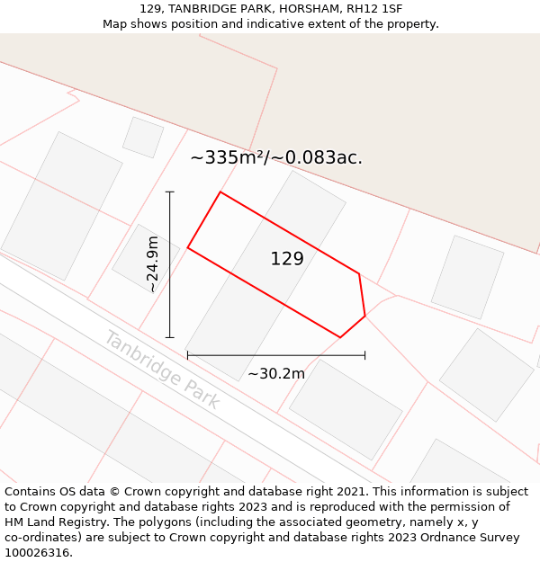 129, TANBRIDGE PARK, HORSHAM, RH12 1SF: Plot and title map