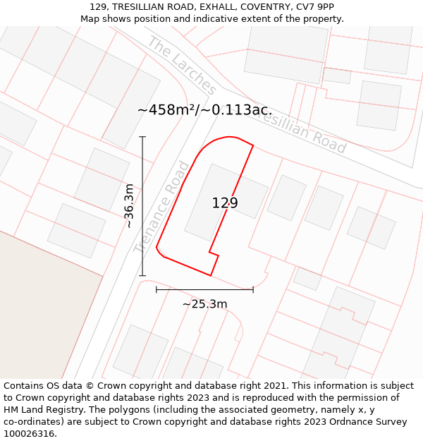 129, TRESILLIAN ROAD, EXHALL, COVENTRY, CV7 9PP: Plot and title map
