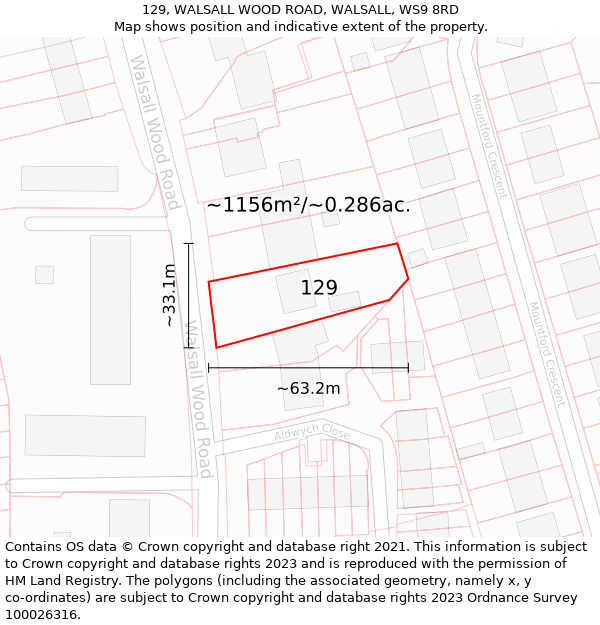 129, WALSALL WOOD ROAD, WALSALL, WS9 8RD: Plot and title map