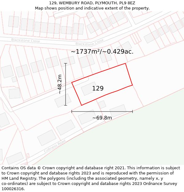 129, WEMBURY ROAD, PLYMOUTH, PL9 8EZ: Plot and title map