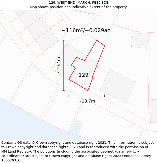 129, WEST END, MARCH, PE15 8DE: Plot and title map