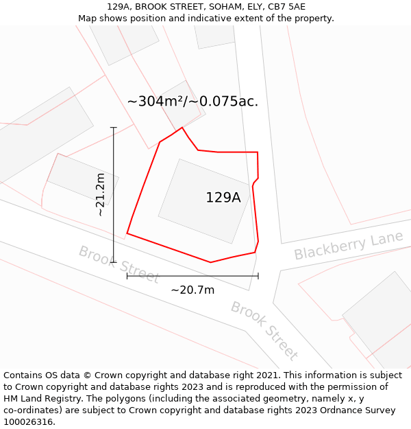 129A, BROOK STREET, SOHAM, ELY, CB7 5AE: Plot and title map