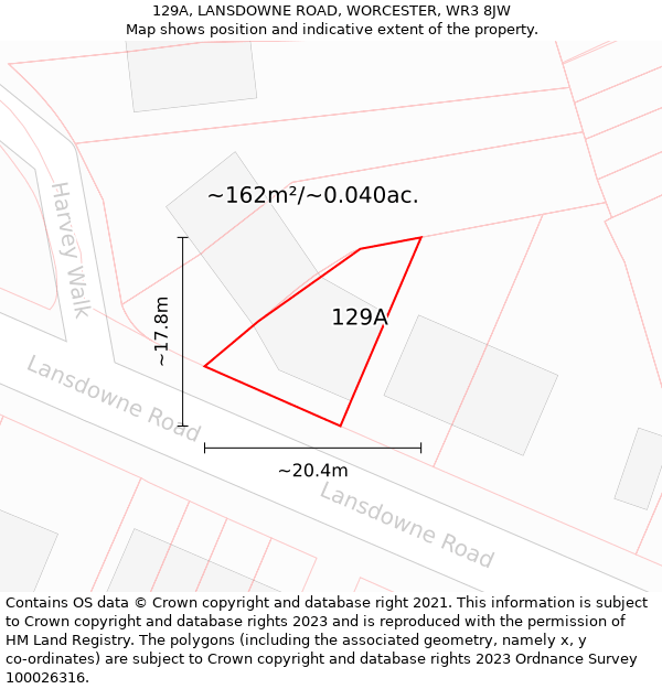 129A, LANSDOWNE ROAD, WORCESTER, WR3 8JW: Plot and title map