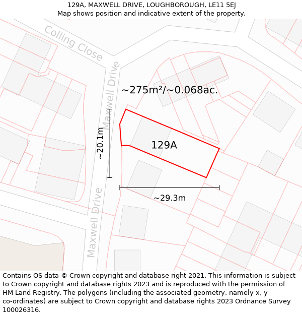 129A, MAXWELL DRIVE, LOUGHBOROUGH, LE11 5EJ: Plot and title map