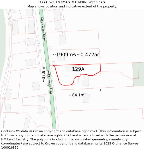 129A, WELLS ROAD, MALVERN, WR14 4PD: Plot and title map
