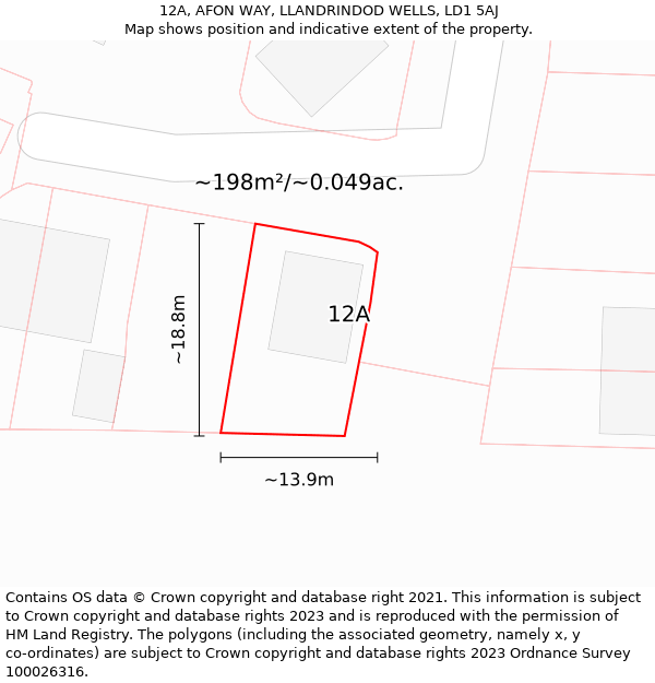 12A, AFON WAY, LLANDRINDOD WELLS, LD1 5AJ: Plot and title map