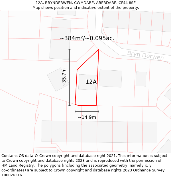 12A, BRYNDERWEN, CWMDARE, ABERDARE, CF44 8SE: Plot and title map